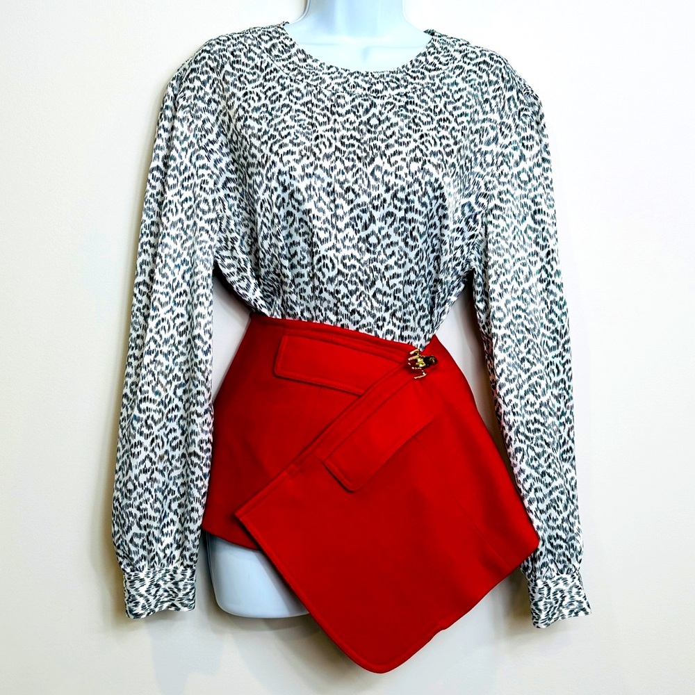 Vintage Lloyd Williams Black & White Animal Print Blouse Size 12